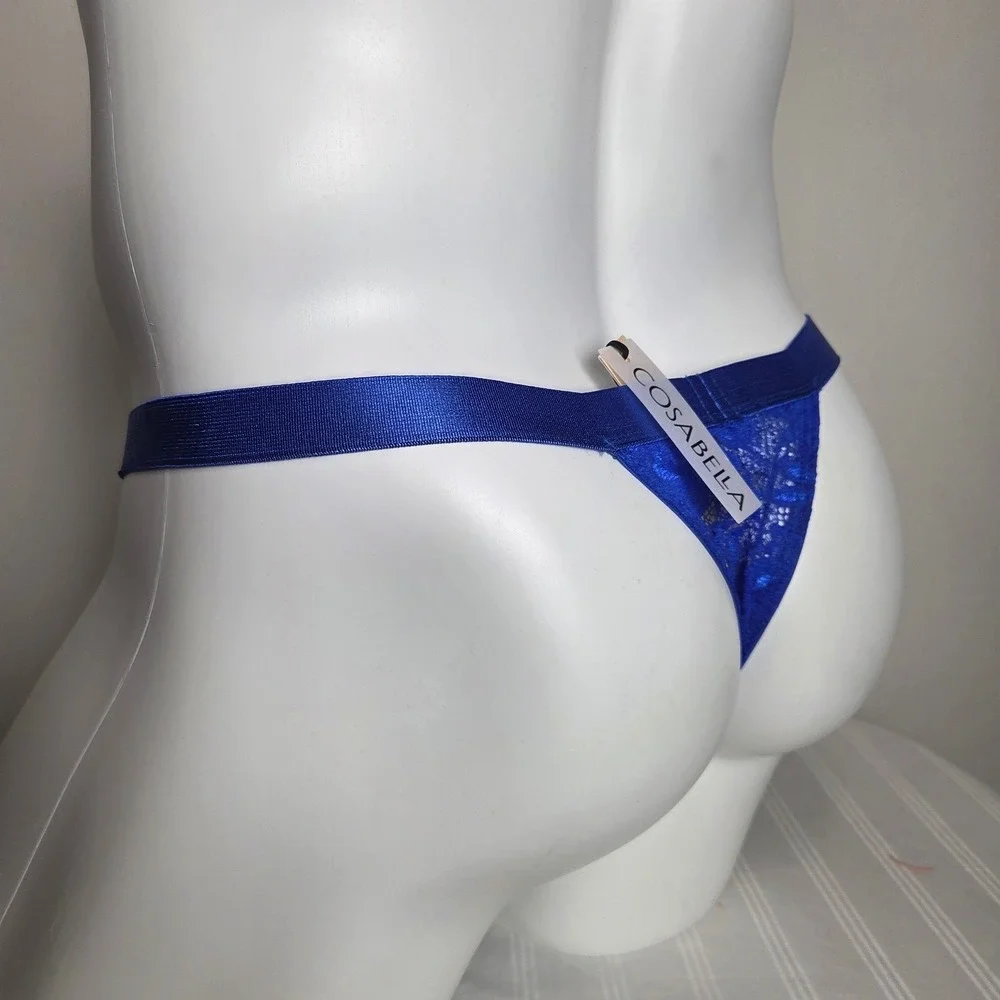 Cosabella Italian Never Say Never Mens G-String Royal Blue Floral Lace Thong